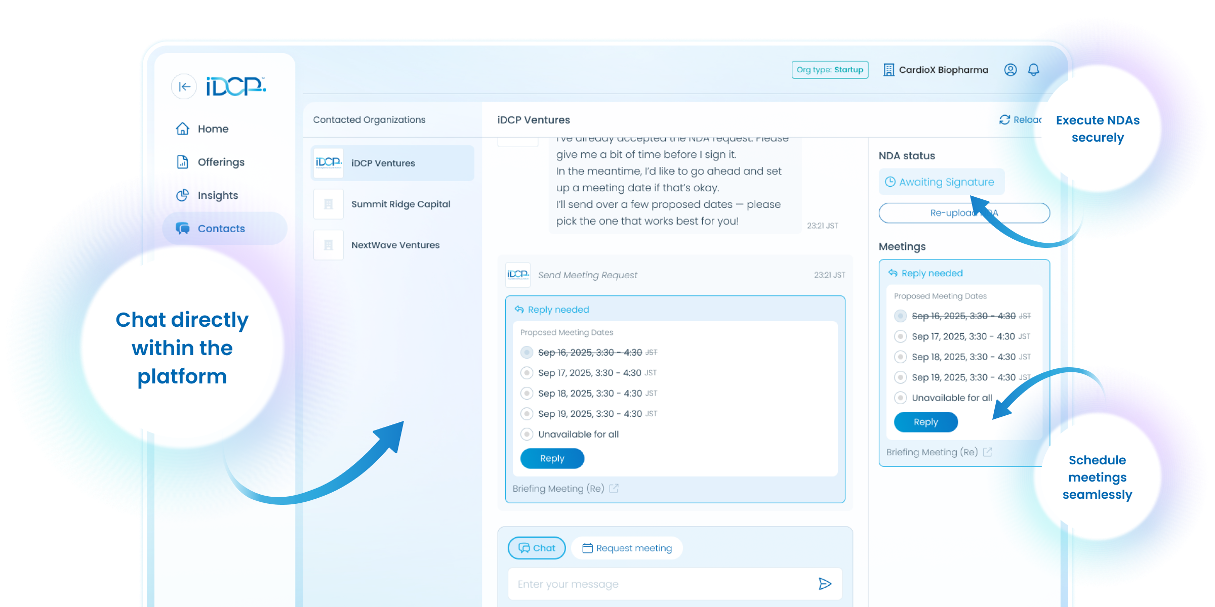 Chat, align, and set up meetings